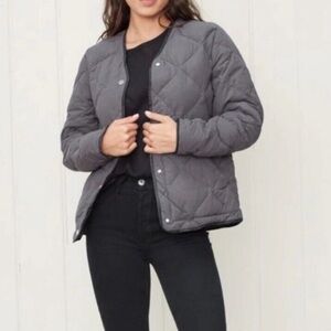 Jenni Kayne quilted down filled leather trim jacket size S euc